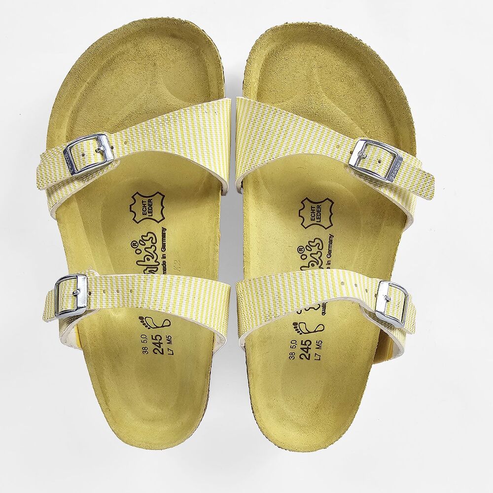 Birkis Size 7 Birkenstock Birko Flor Striped Comfort Slide Sandals Womens